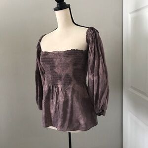 AMERICAN EAGLE Boho Tie Dye Off Shoulder Smocked Peplum Top | L